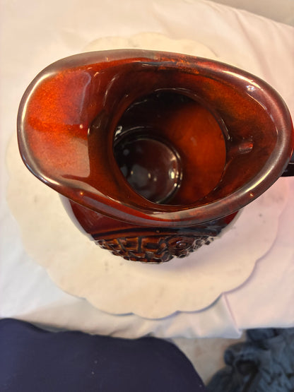 Vintage ©1968 USA Turkey Relief Ceramic Pitcher – Brown Glaze