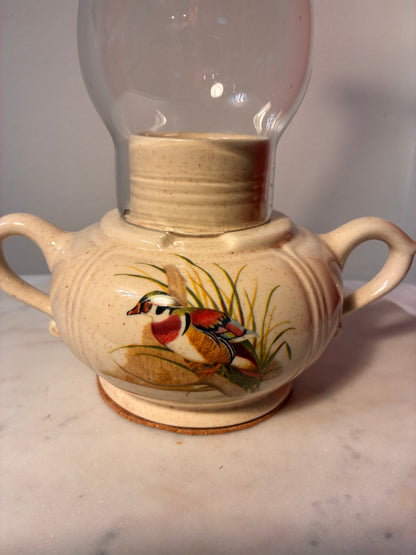 Vintage Wood Duck Ceramic Hurricane Candleholder with Glass Chimney