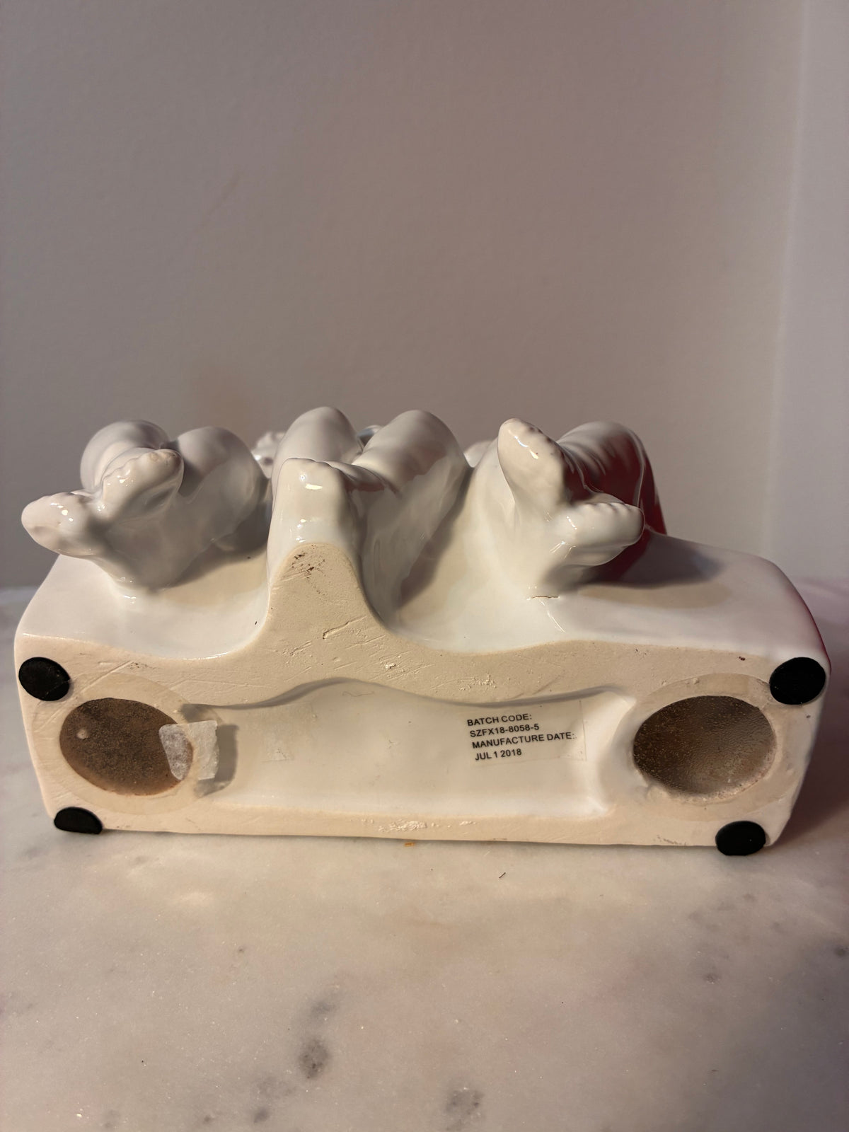 Ivory Ceramic Three Cherubs Pierced Luminary Figurine