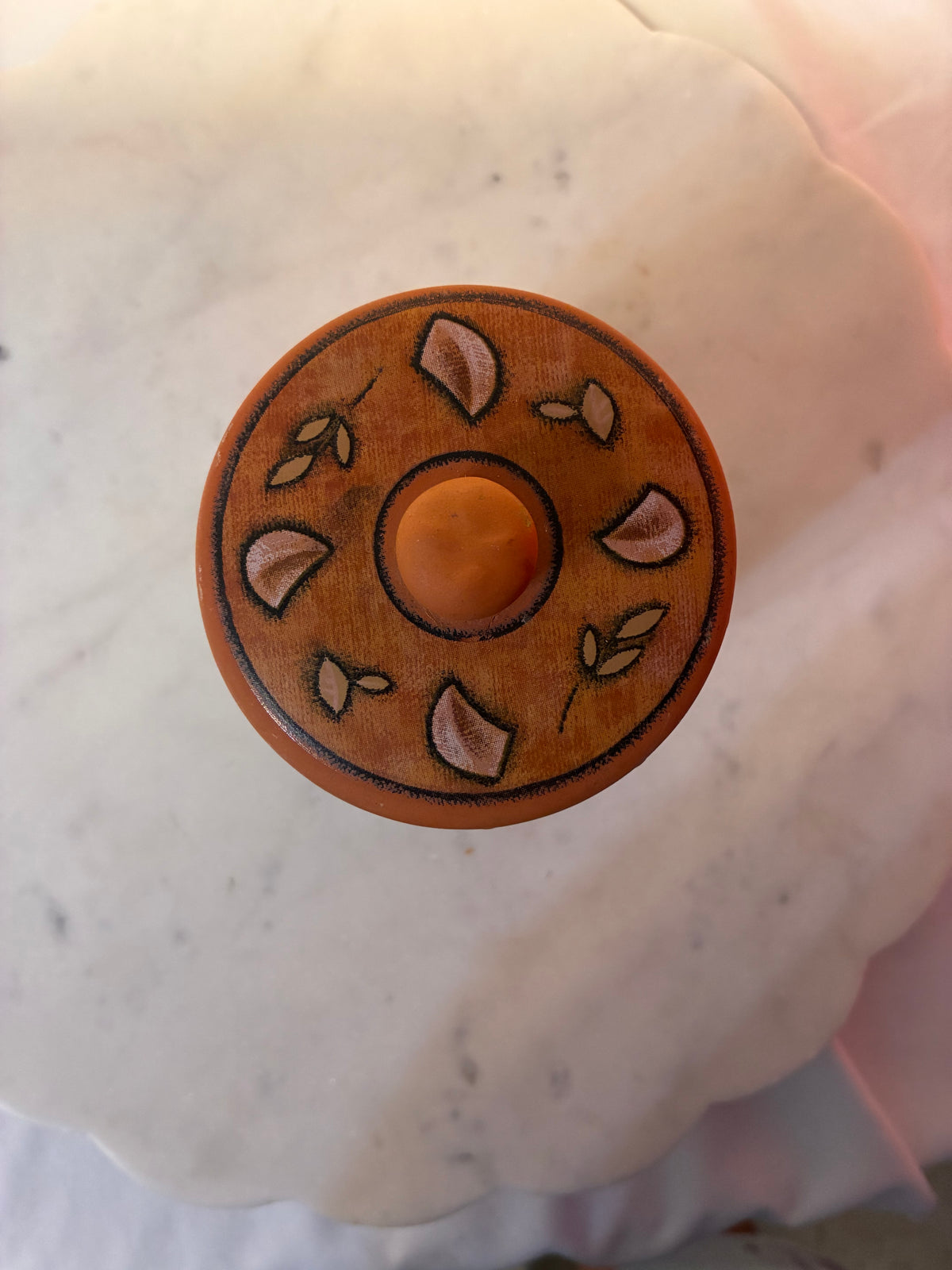 Vintage Hand-Painted Terracotta Garlic Keeper with Lid