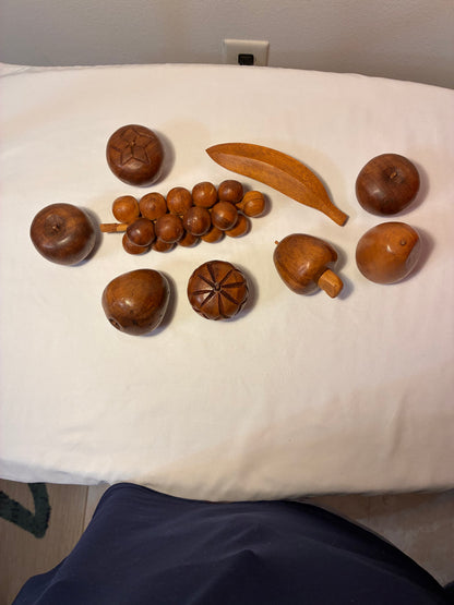 Vintage Monkey Pod Wood Pedestal Bowl with Hand-Carved Fruit – Philippines