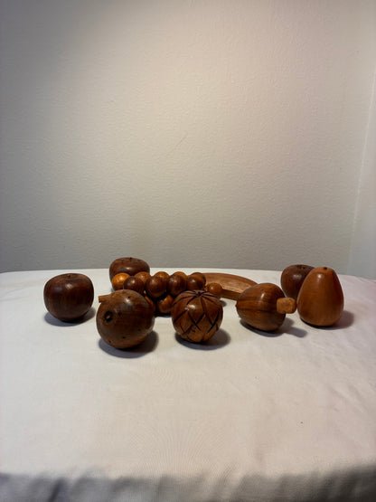 Vintage Monkey Pod Wood Pedestal Bowl with Hand-Carved Fruit – Philippines