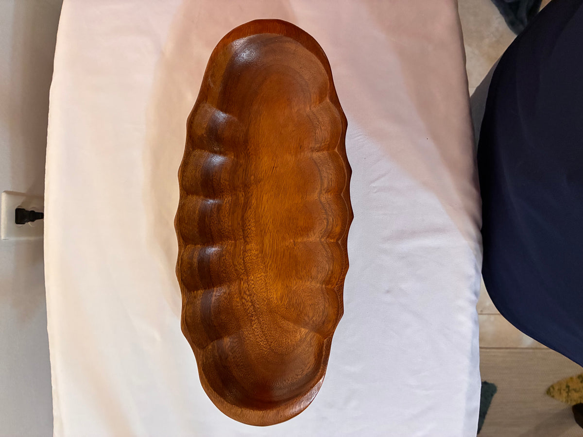 Vintage Monkey Pod Wood Pedestal Bowl with Hand-Carved Fruit – Philippines