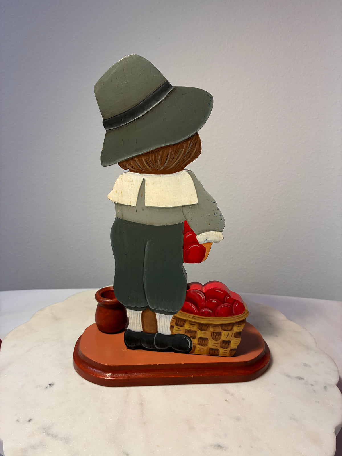 Signed Ann Hand-Painted Wooden Pilgrim Candleholders – Thanksgiving Pair
