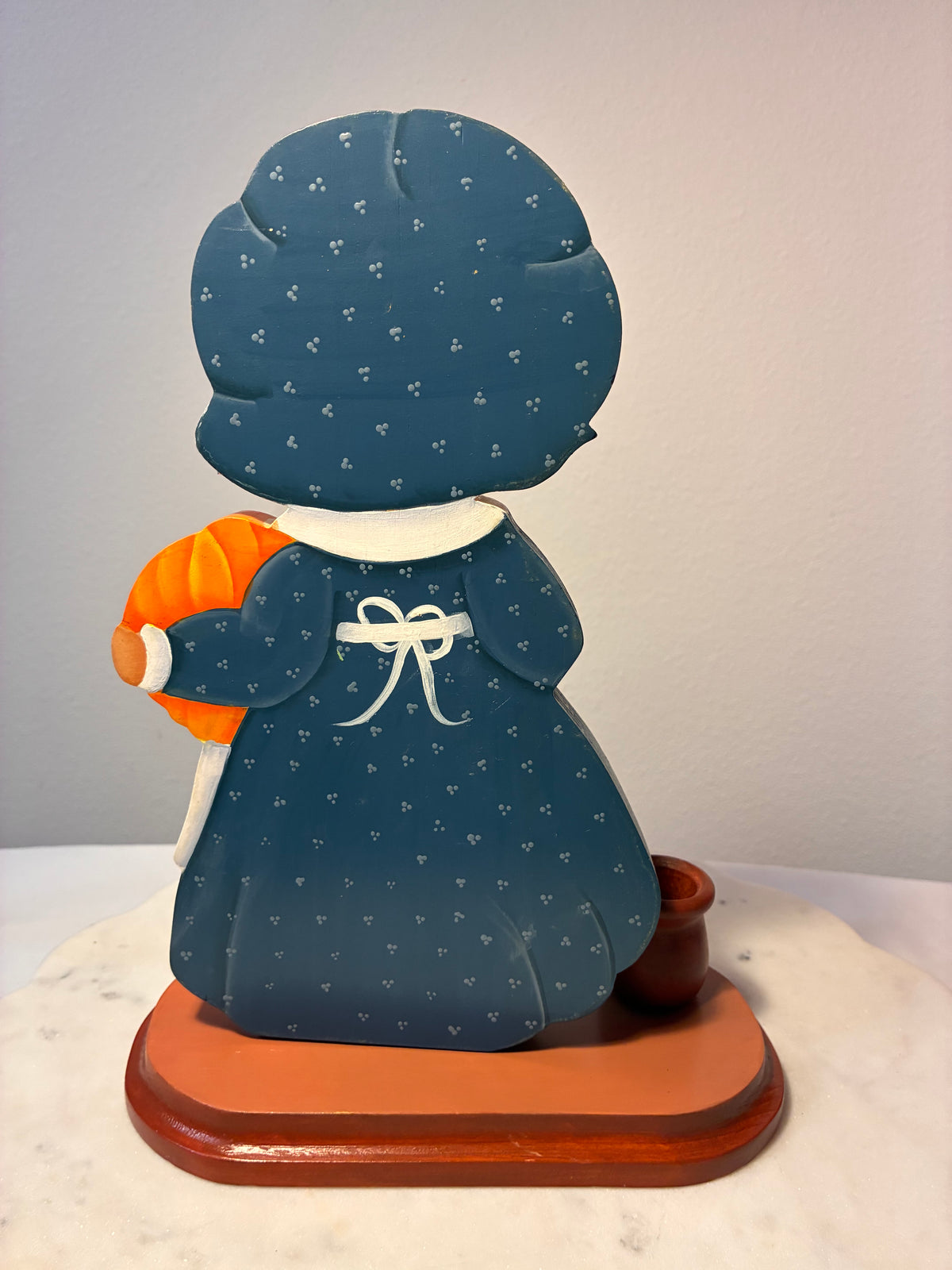 Signed Ann Hand-Painted Wooden Pilgrim Candleholders – Thanksgiving Pair