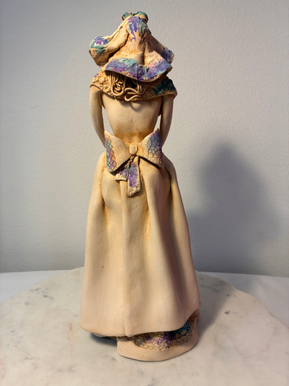 Handcrafted Clay Folk-Art Lady with Basket Figurine
