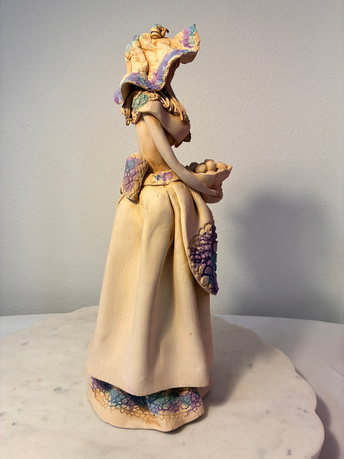 Handcrafted Clay Folk-Art Lady with Basket Figurine