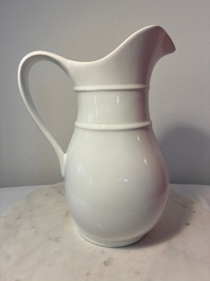 Large Vintage White Ceramic Pitcher Vase – English Cottage Style