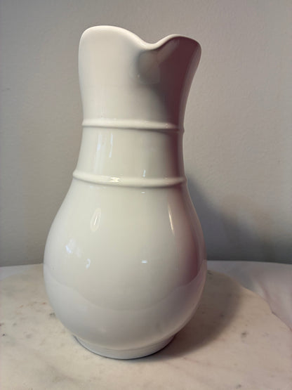 Large Vintage White Ceramic Pitcher Vase – English Cottage Style