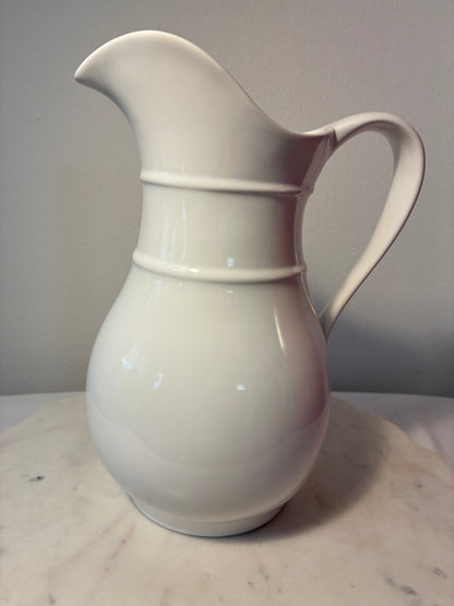 Large Vintage White Ceramic Pitcher Vase – English Cottage Style