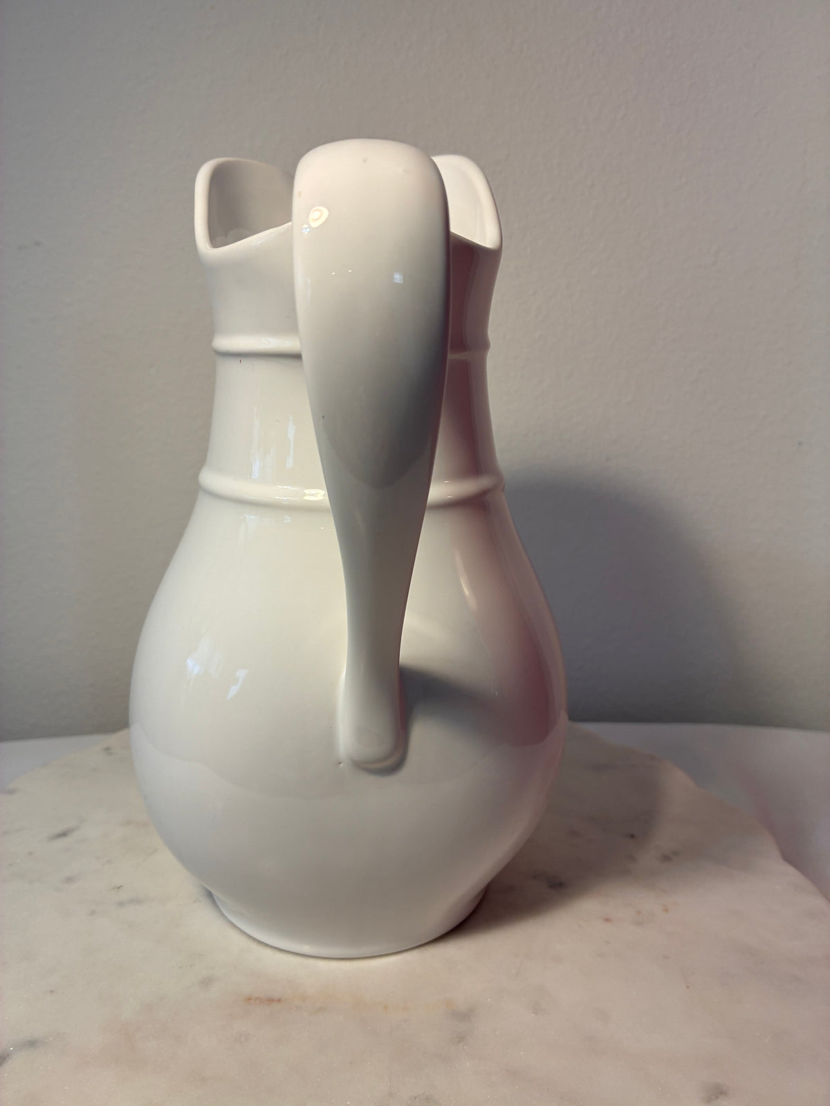 Large Vintage White Ceramic Pitcher Vase – English Cottage Style