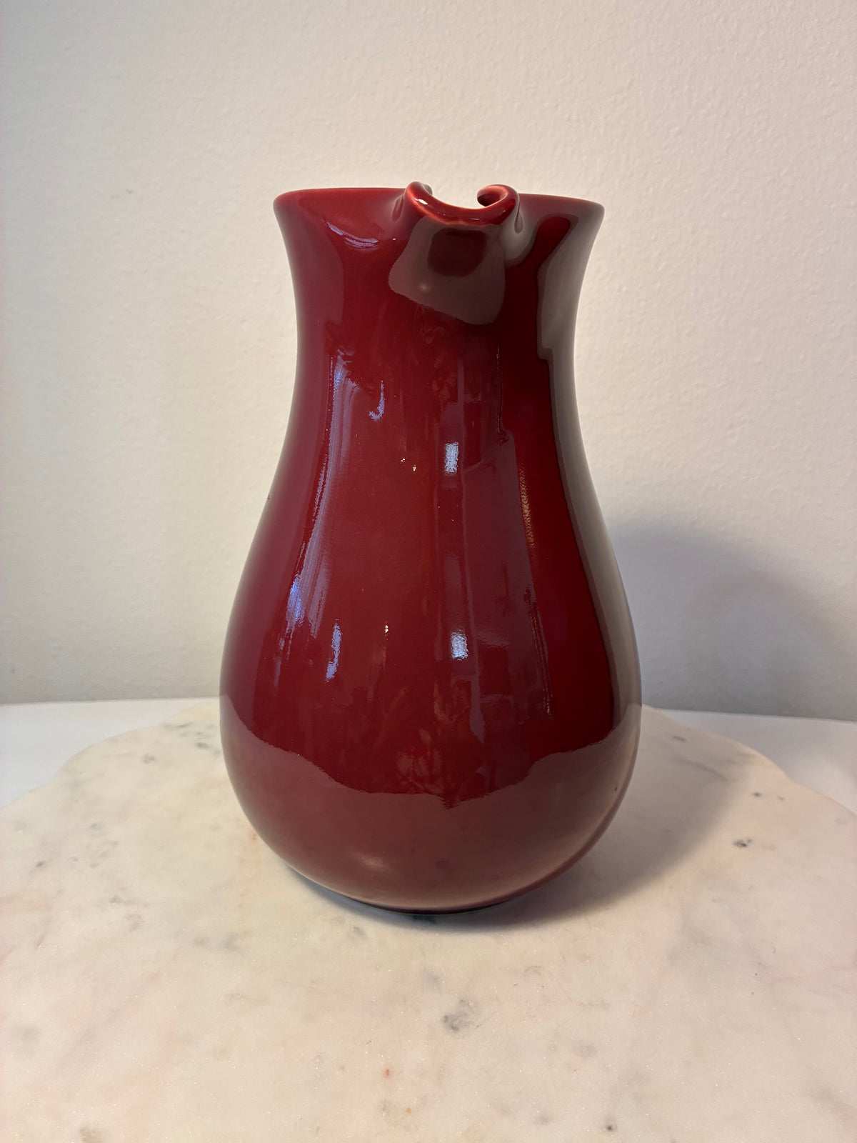Vintage Korean Oxblood Burgundy Ceramic Pitcher Vase