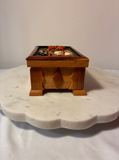 Vintage Handmade Wooden Trinket Box with Botanical Seed Art