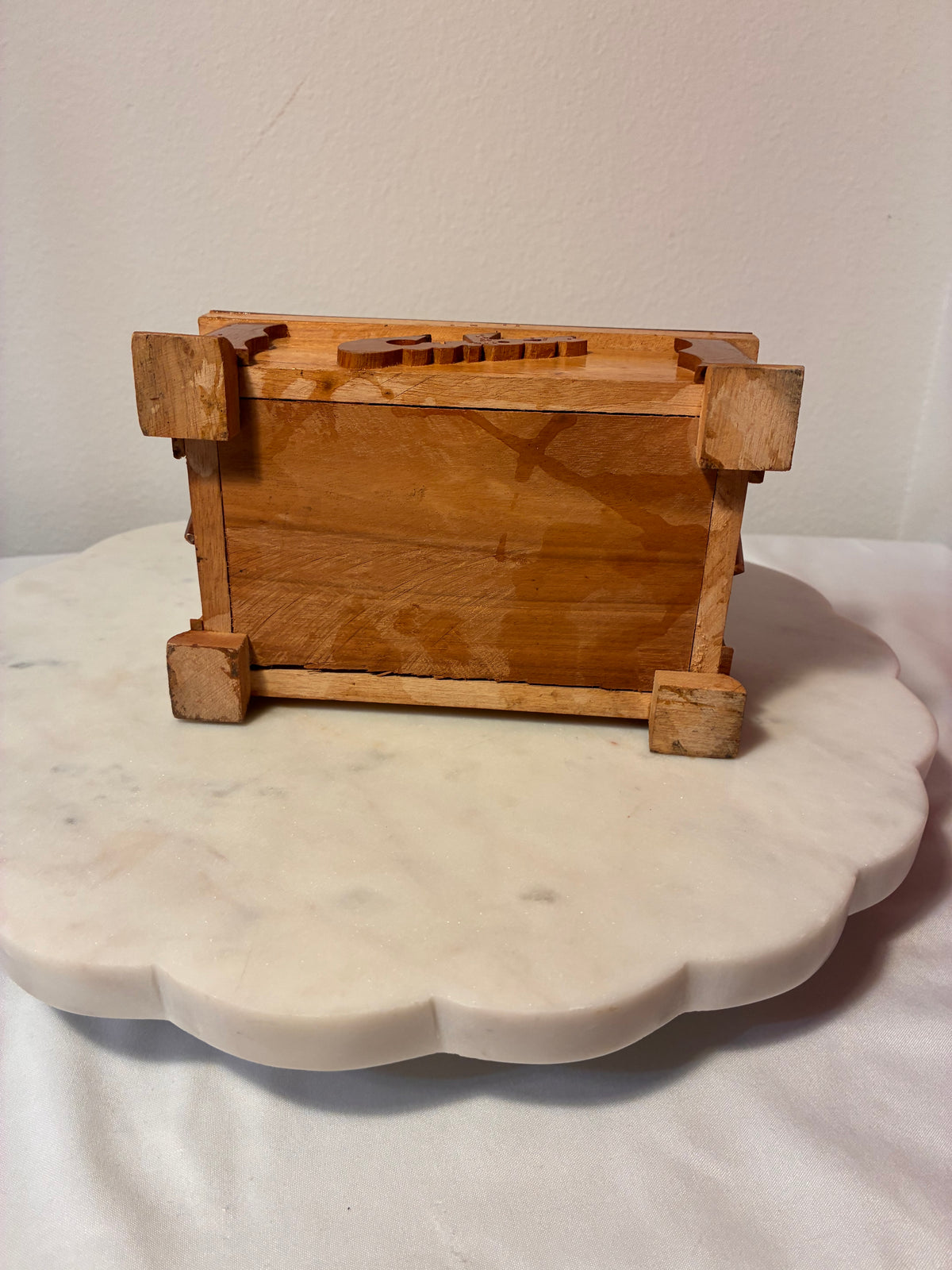 Vintage Handmade Wooden Trinket Box with Botanical Seed Art