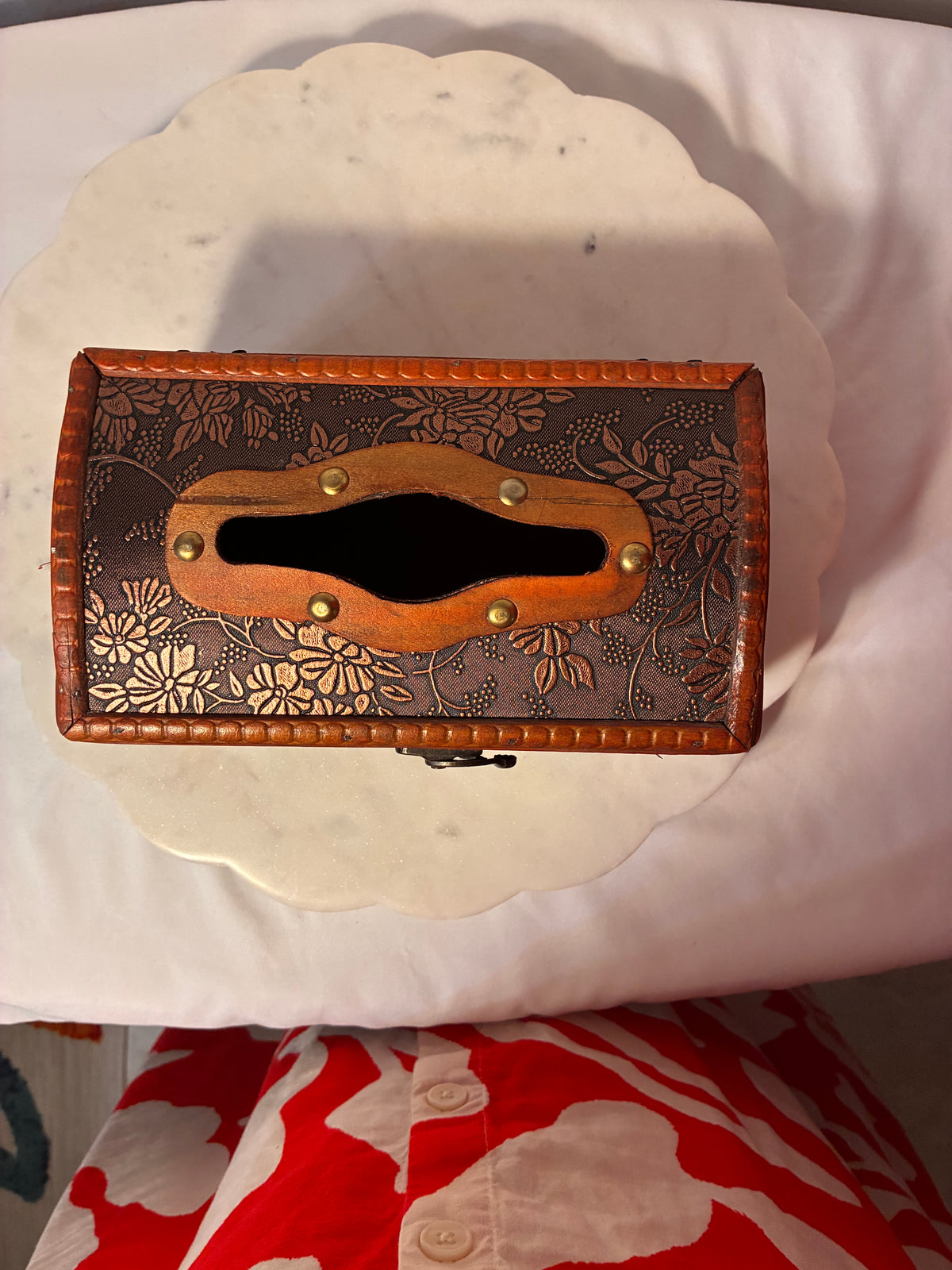Vintage Embossed Floral Wooden Tissue Box Holder