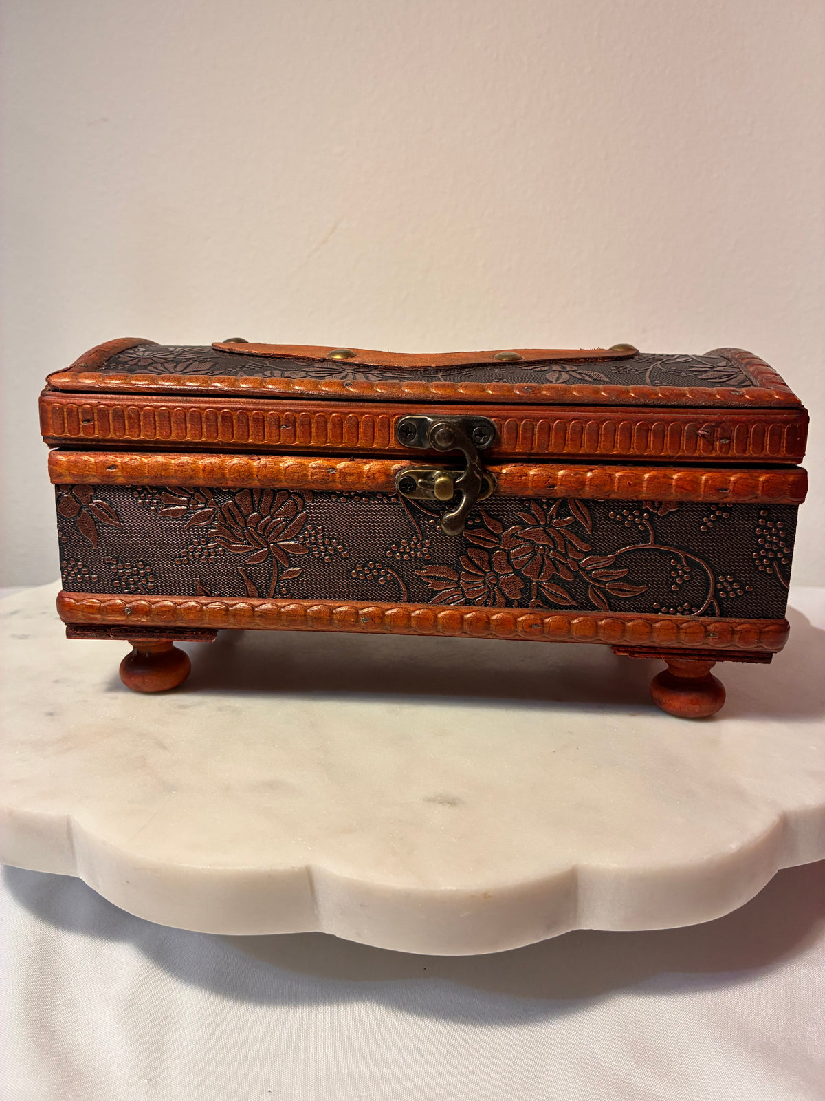 Vintage Embossed Floral Wooden Tissue Box Holder