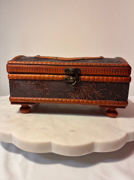 Vintage Embossed Floral Wooden Tissue Box Holder