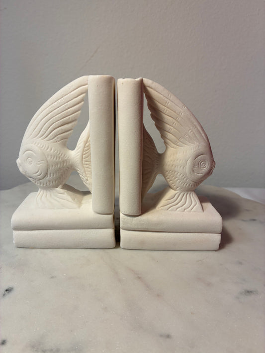 Vintage Cream Sculptural Fish Bookends – Coastal Library Décor