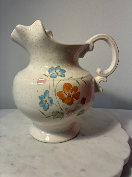 Vintage Hand-Painted Floral Ceramic Pitcher
