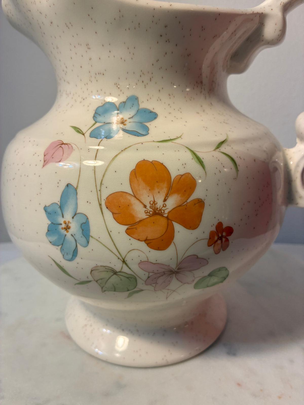Vintage Hand-Painted Floral Ceramic Pitcher