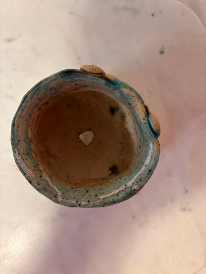 Signed Handmade Turquoise Floral Studio Pottery Planter