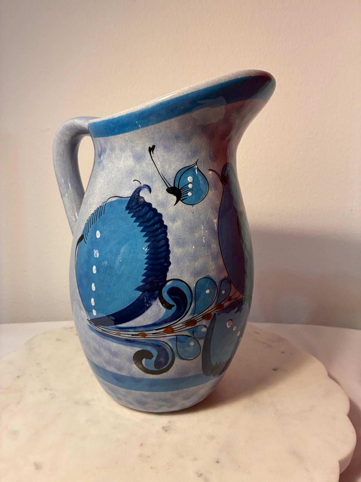Signed Mexican Folk Art Blue Bird Ceramic Vase