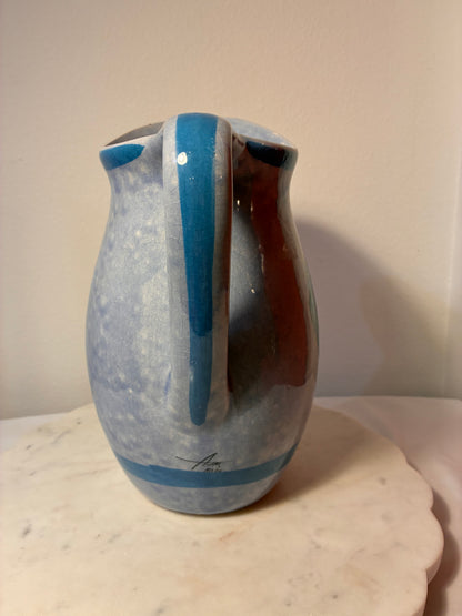 Signed Mexican Folk Art Blue Bird Ceramic Vase
