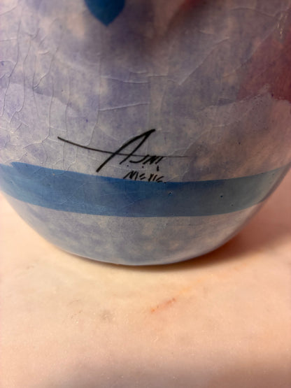 Signed Mexican Folk Art Blue Bird Ceramic Vase