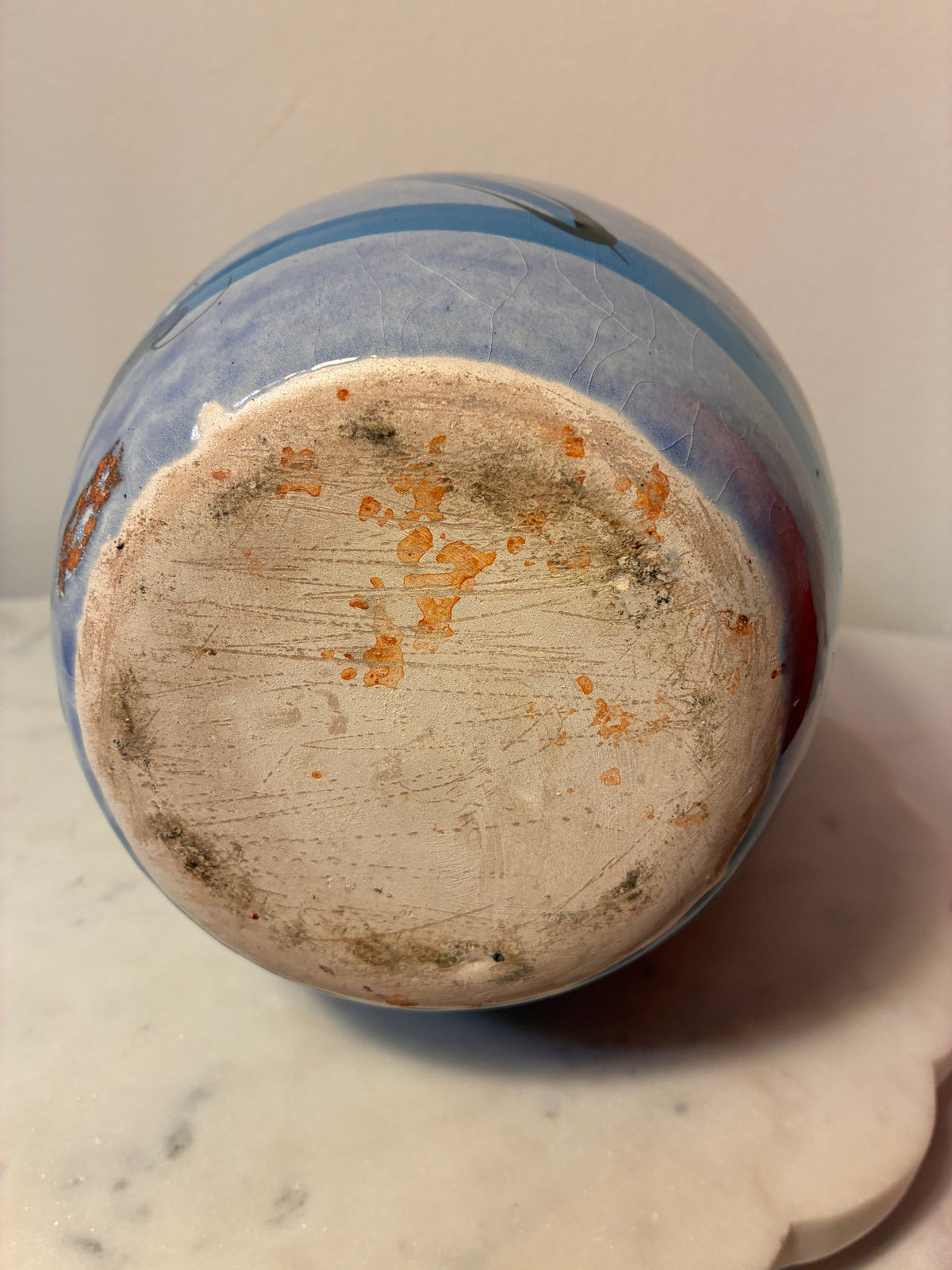 Signed Mexican Folk Art Blue Bird Ceramic Vase