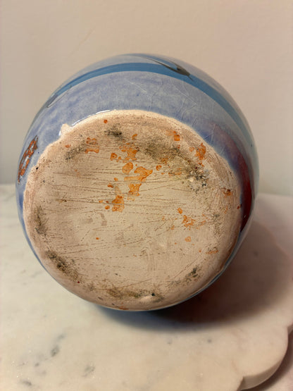 Signed Mexican Folk Art Blue Bird Ceramic Vase