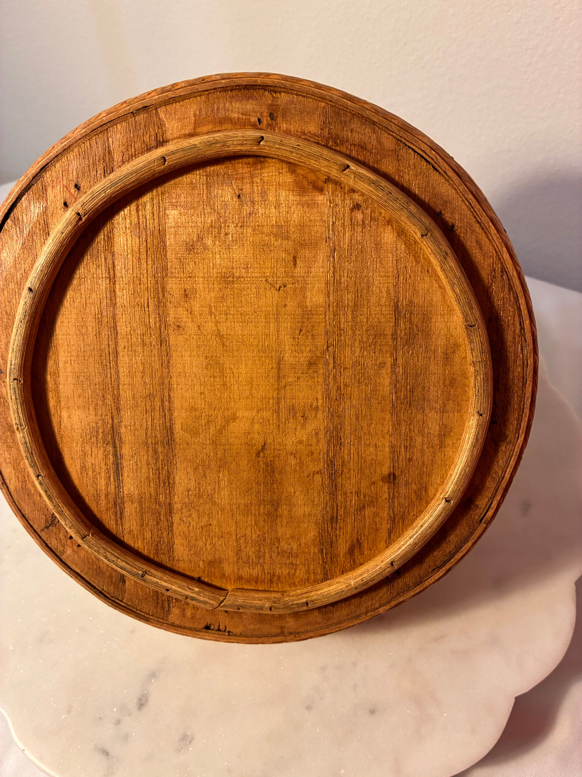 Vintage Wood-and-Metal Inlay Canister Set – Nested Pair