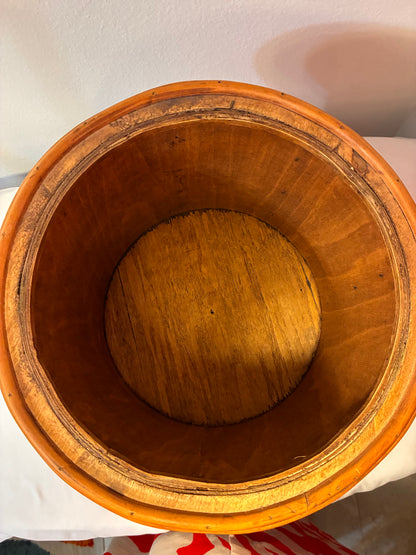 Vintage Wood-and-Metal Inlay Canister Set – Nested Pair