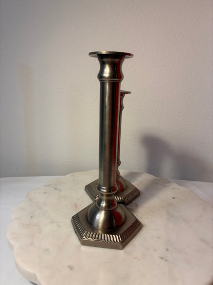 Vintage Silver-Tone Metal Taper Candlesticks – Pair