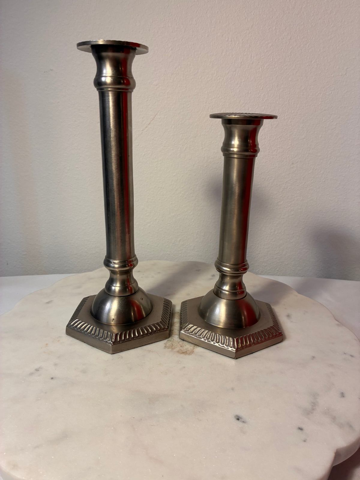 Vintage Silver-Tone Metal Taper Candlesticks – Pair
