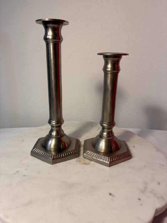 Vintage Silver-Tone Metal Taper Candlesticks – Pair