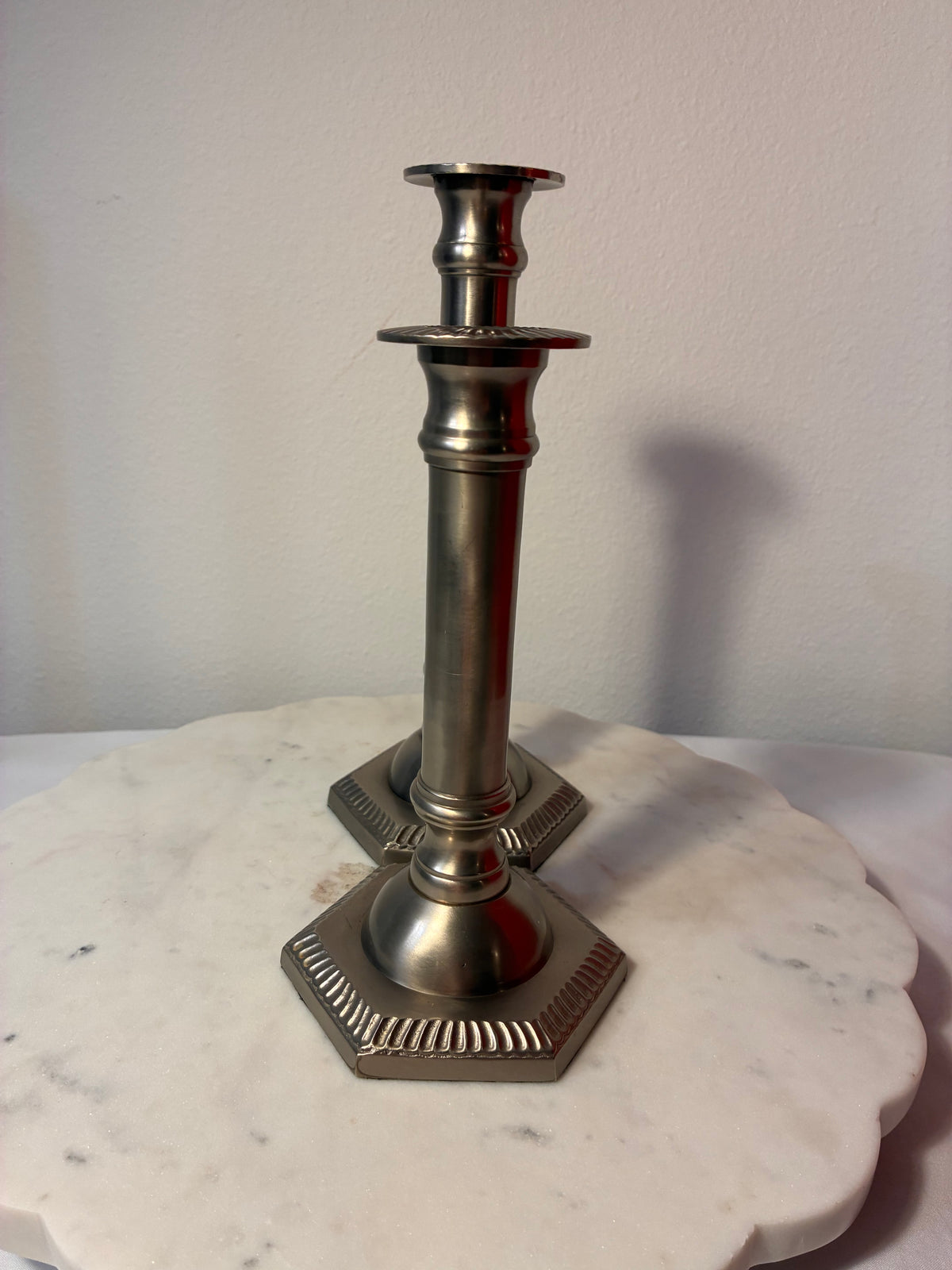 Vintage Silver-Tone Metal Taper Candlesticks – Pair