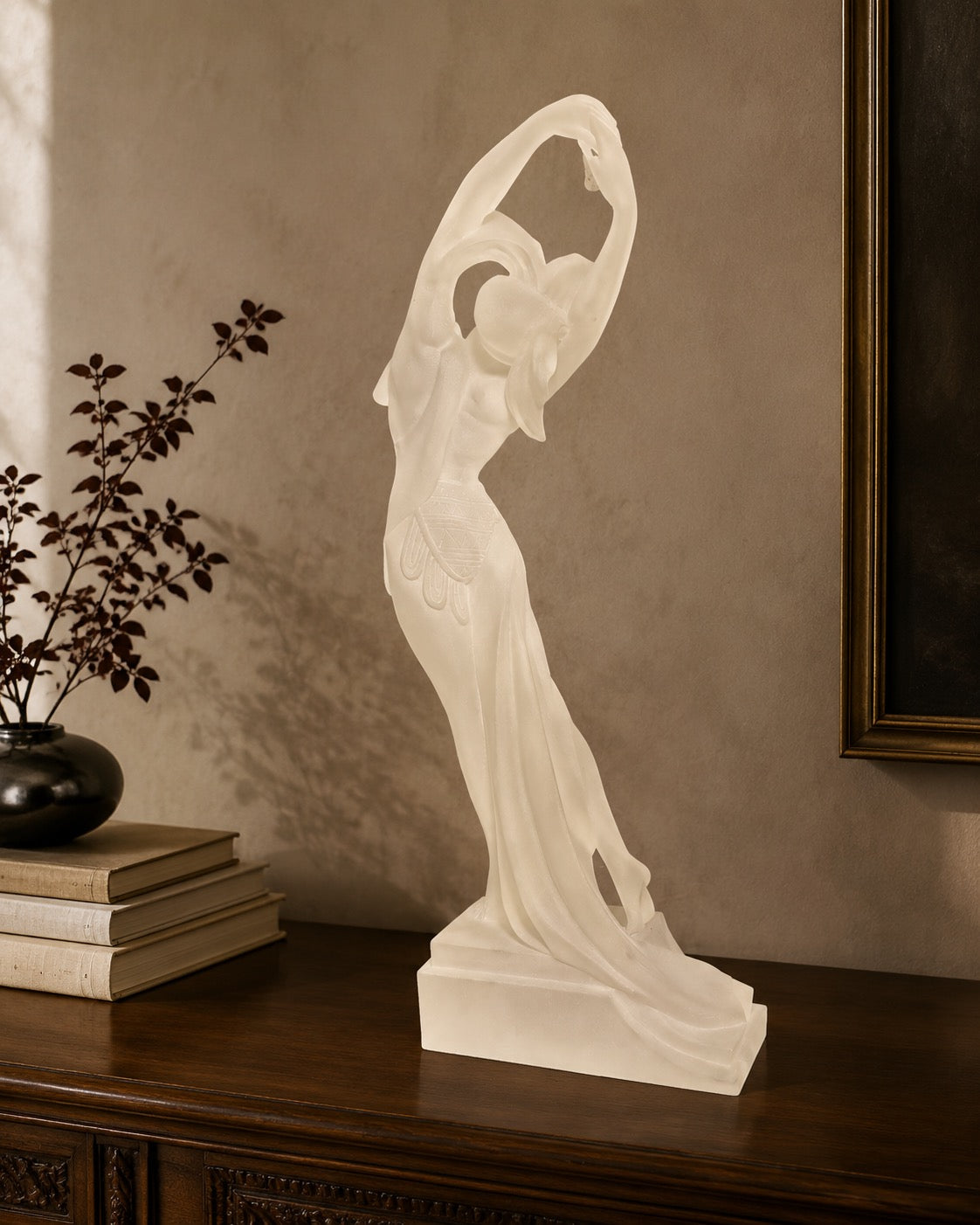 Vintage Art Deco-Style Frosted Female Dancer Sculpture – 24 Inch