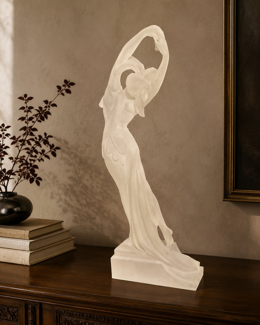 Vintage Art Deco-Style Frosted Female Dancer Sculpture – 24 Inch