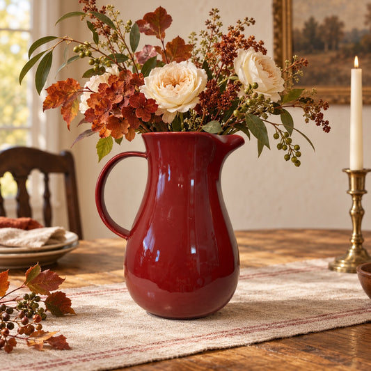 Vintage Korean Oxblood Burgundy Ceramic Pitcher Vase