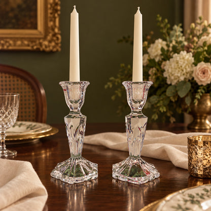 Vintage Faceted Crystal Candlestick Holders – Pair