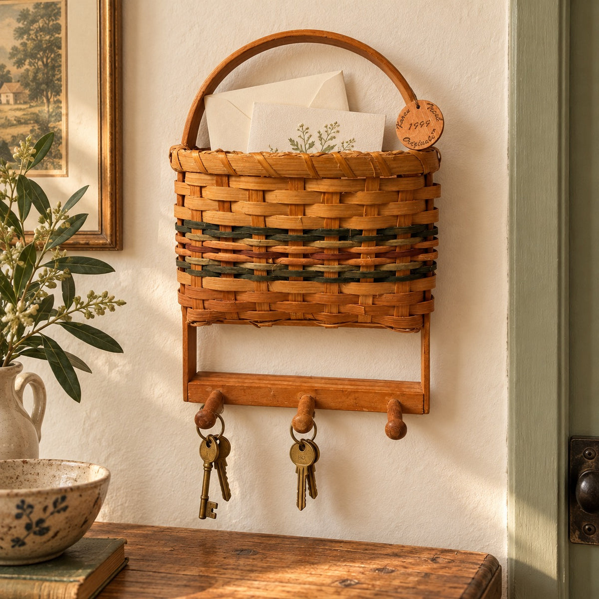 1999 Karen’s Originals Woven Wall Basket & Key Holder
