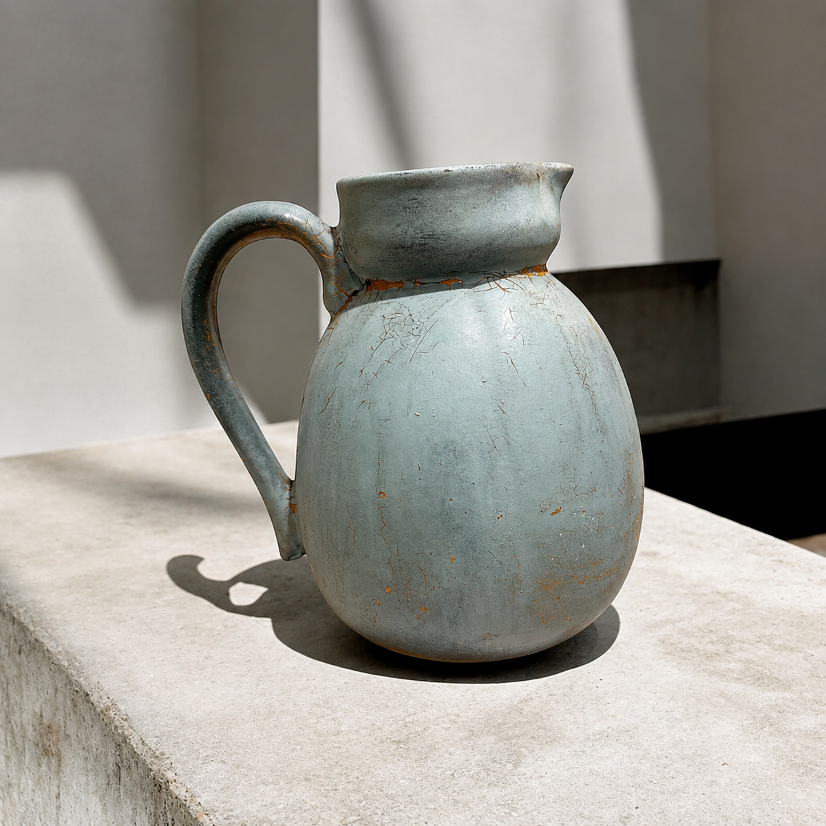 Distressed Blue-Gray Pottery Pitcher – Rustic Decorative Vessel