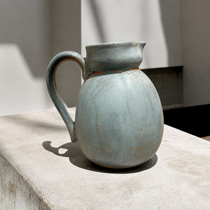 Distressed Blue-Gray Pottery Pitcher – Rustic Decorative Vessel