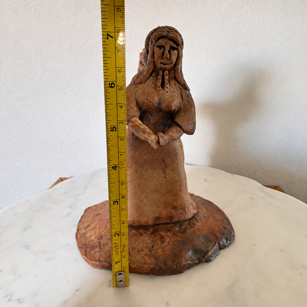 Handcrafted Clay Figurine – Earthy Folk Art Woman Sculpture
