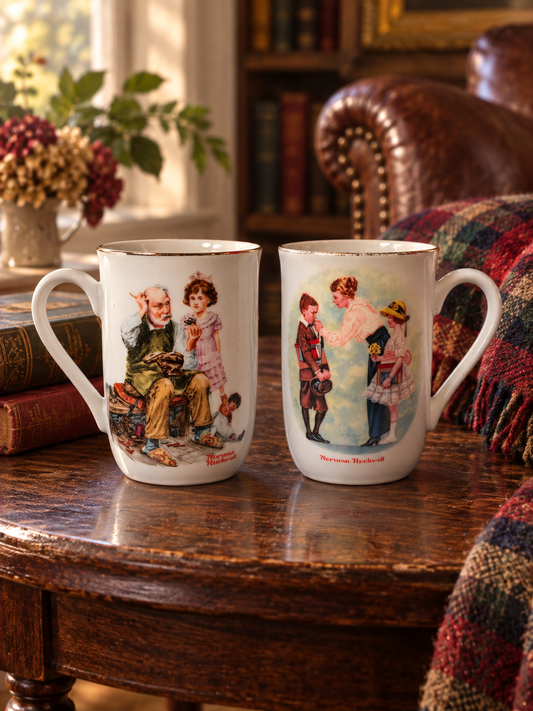 Vintage Norman Rockwell Museum Porcelain Mugs – Pair