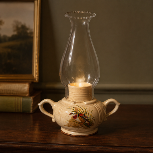 Vintage Wood Duck Ceramic Hurricane Candleholder with Glass Chimney