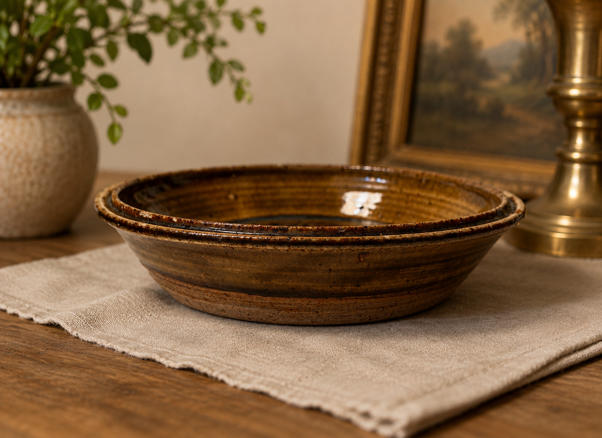 Vintage Signed Gigi Studio Pottery Glazed Low Dish